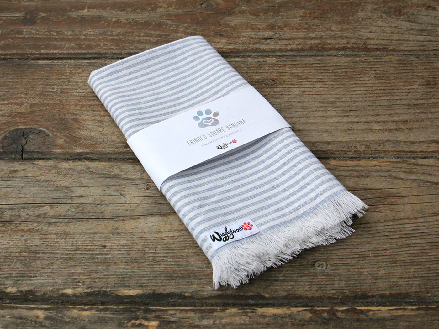 Fringed Babyblue White Striped Dog Bandana