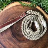Hemp Rope Dog Leash with Sangria Red Cork Leather Handle