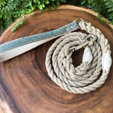 Hemp Rope Dog Leash with Ocean Blue Cork Leather Handle