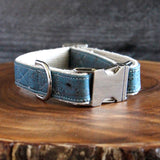 Signature Natural Cork Leather Dog Collar Ocean Blue