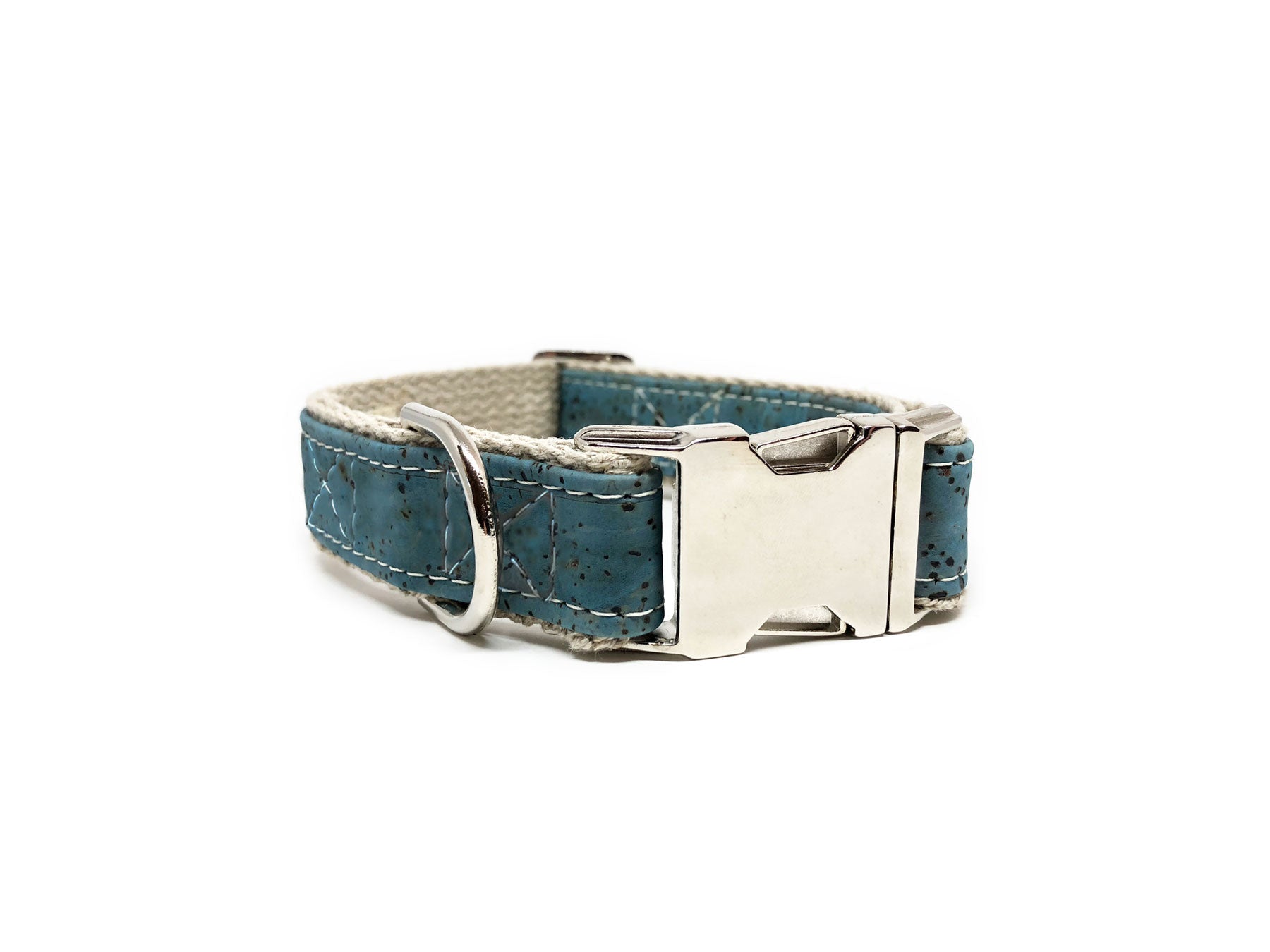 Signature Natural Cork Leather Dog Collar in Ocean Blue