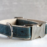 Signature Natural Cork Leather Dog Collar Ocean Blue