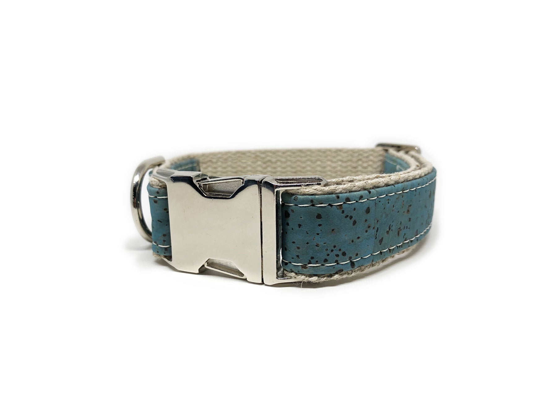 Studded Signature Cork Leather Dog Collar Ocean Blue