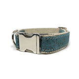 Studded Signature Cork Leather Dog Collar Ocean Blue
