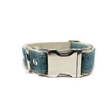 Studded Signature Cork Leather Dog Collar Ocean Blue