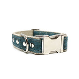 Studded Signature Cork Leather Dog Collar Ocean Blue