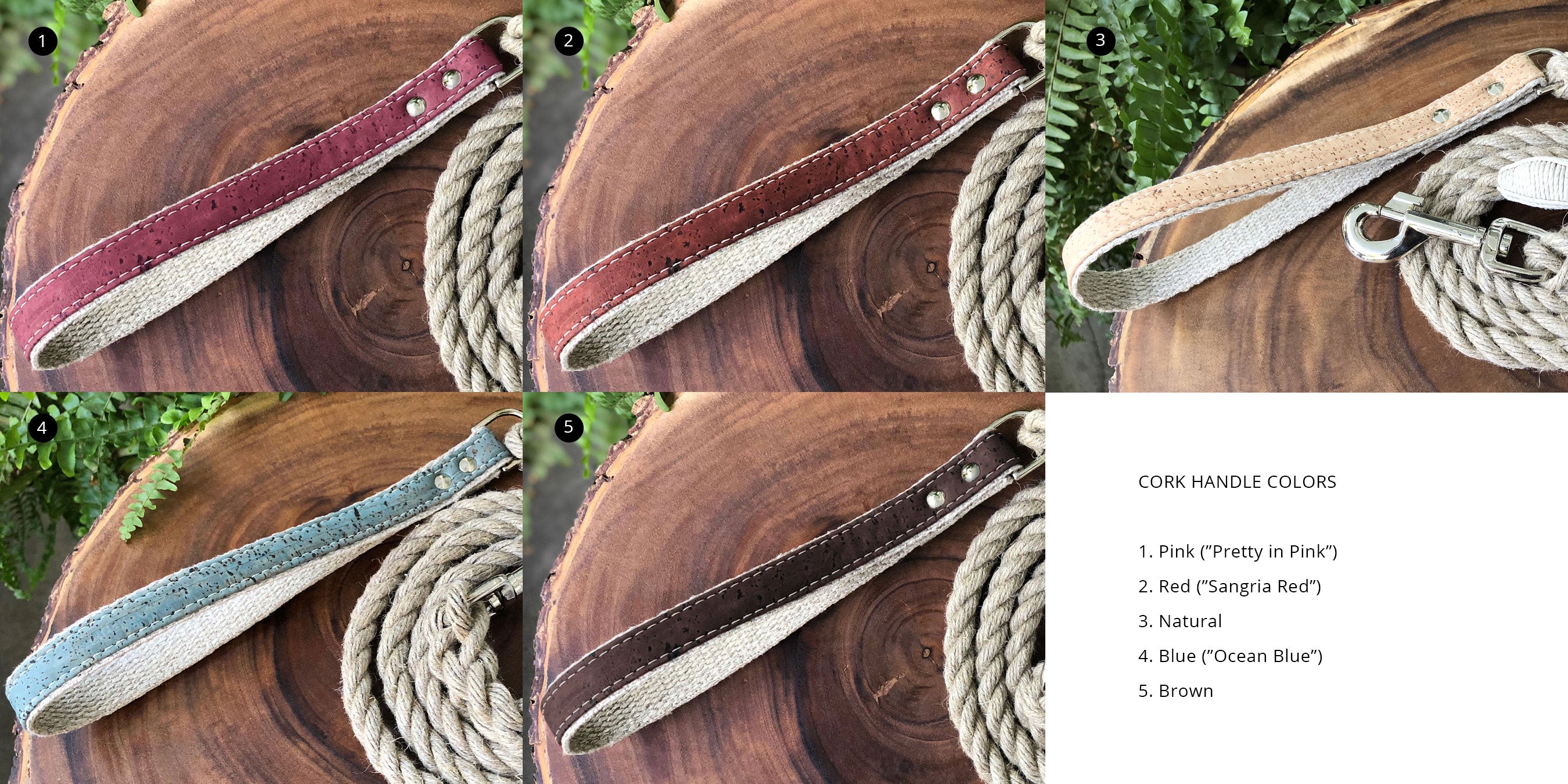 Hemp Rope Dog Leash with Cork Leather Handle - Color Options