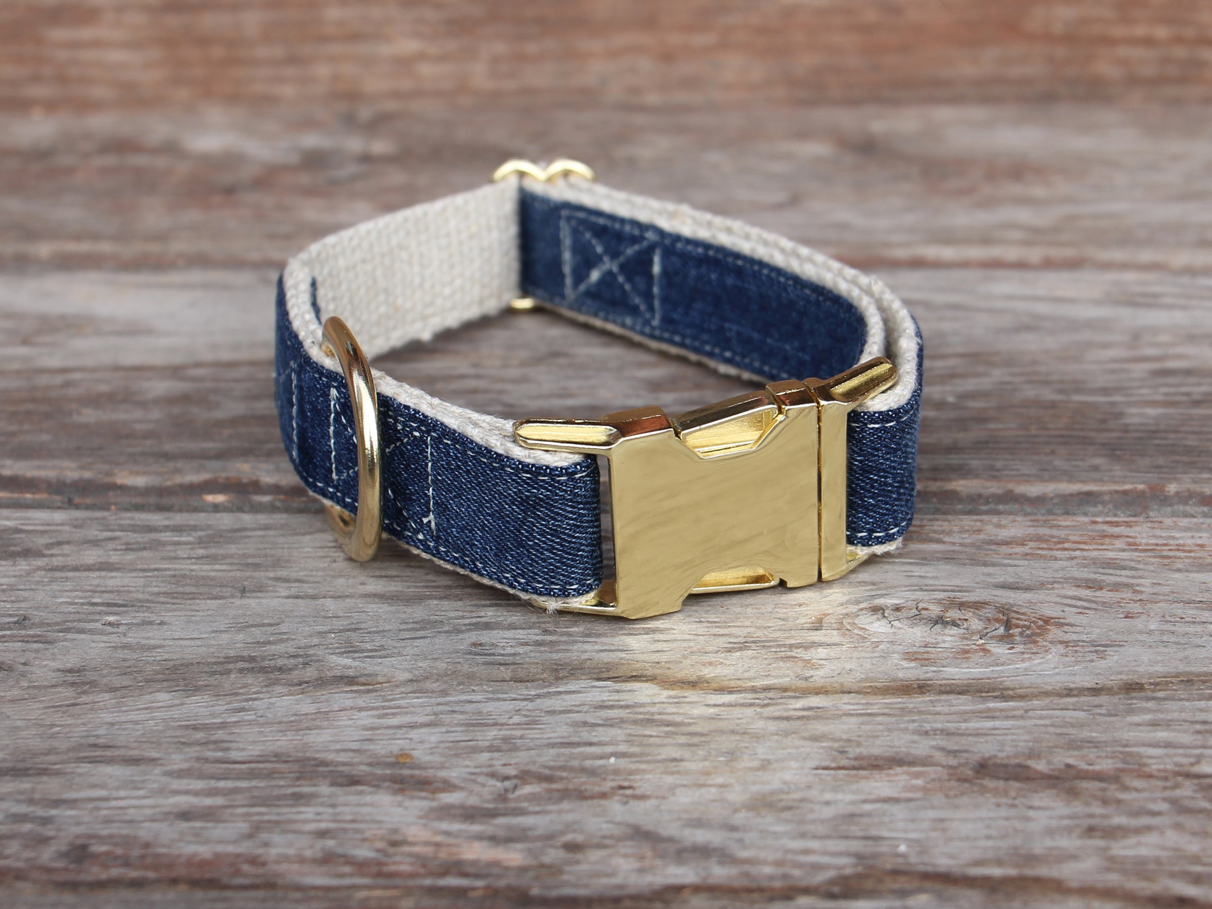 Denim Dog Collar Brass Hardware