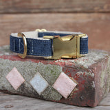 Denim Dog Collar Brass Hardware