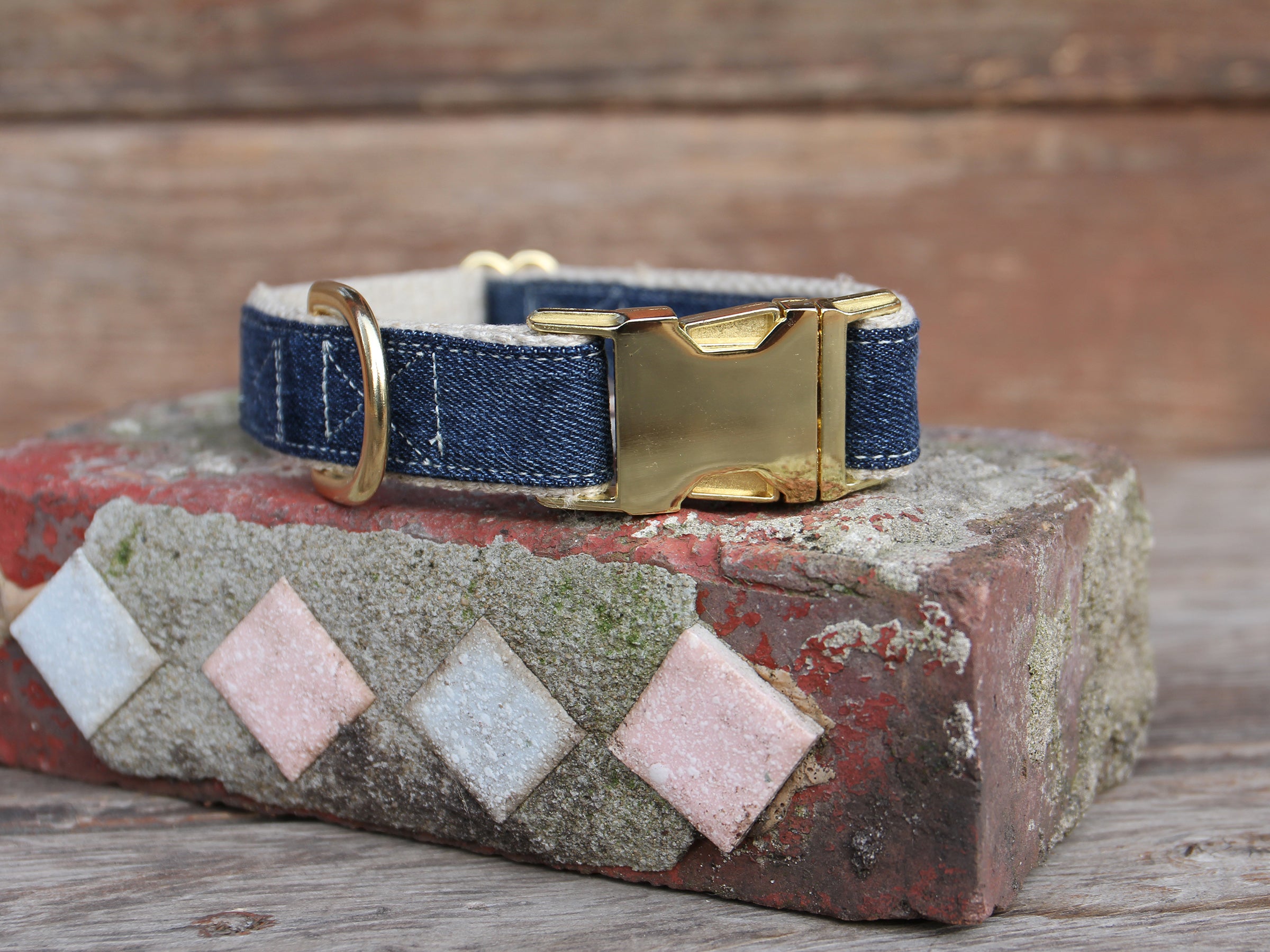 Denim Dog Collar Brass Hardware