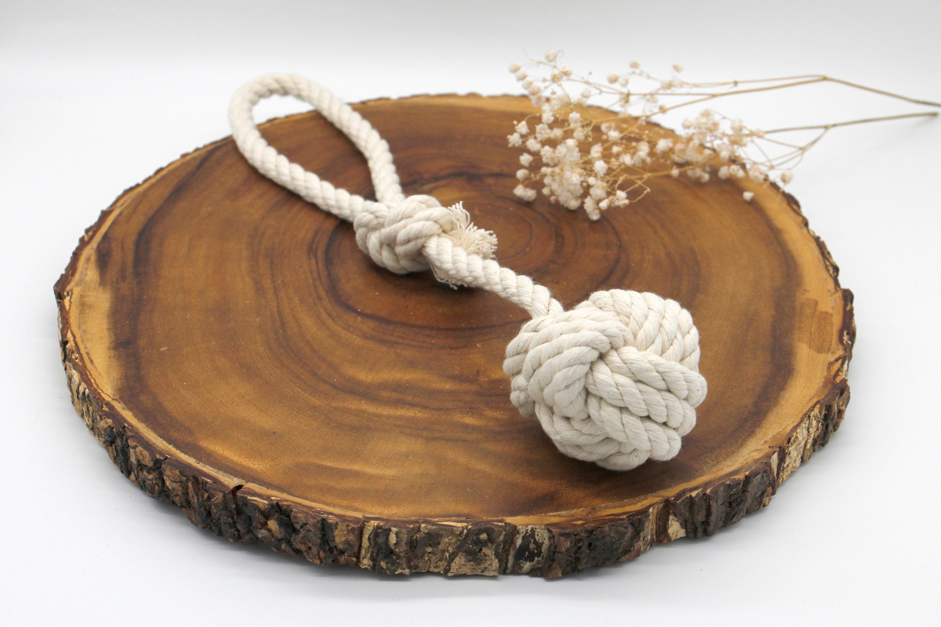 Chew-Me-Ups Natural Cotton Rope Dog Toy, Monkey Fist Knot Ball with Handle