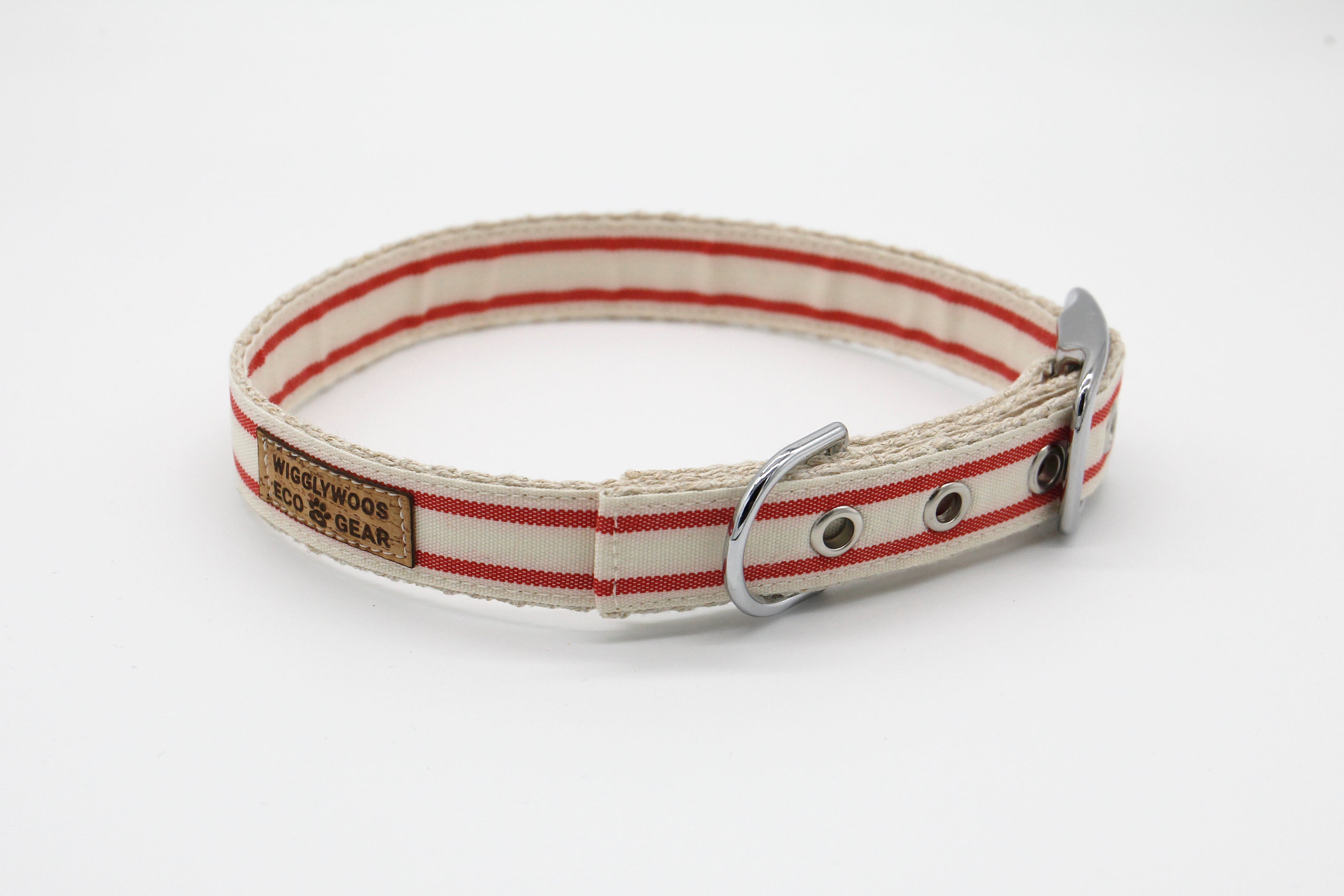Tongue Buckle Nautical Striped Dog Collar - Red