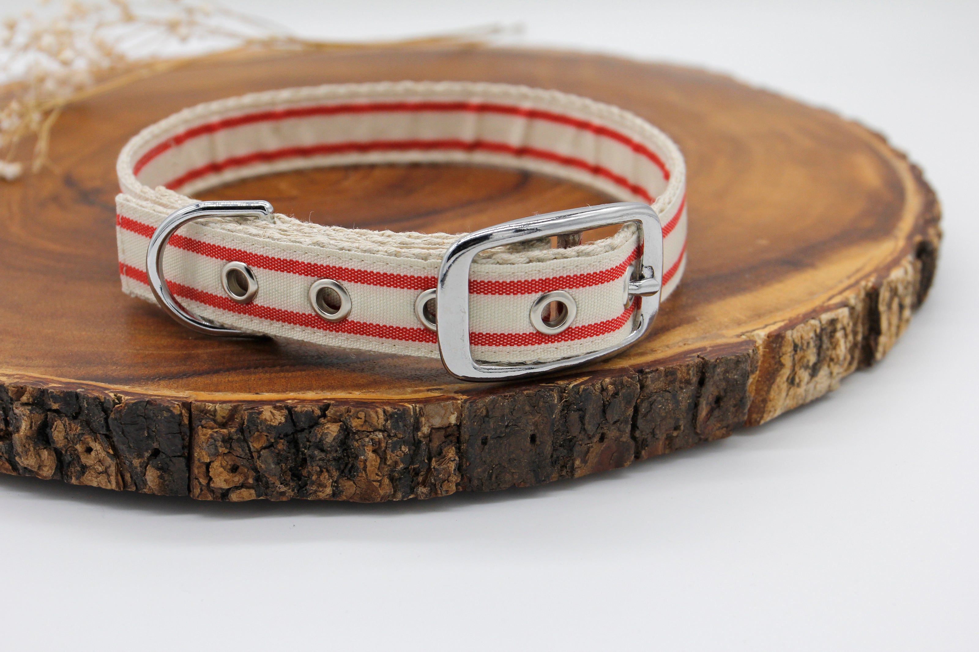 Tongue Buckle Nautical Striped Dog Collar - Red