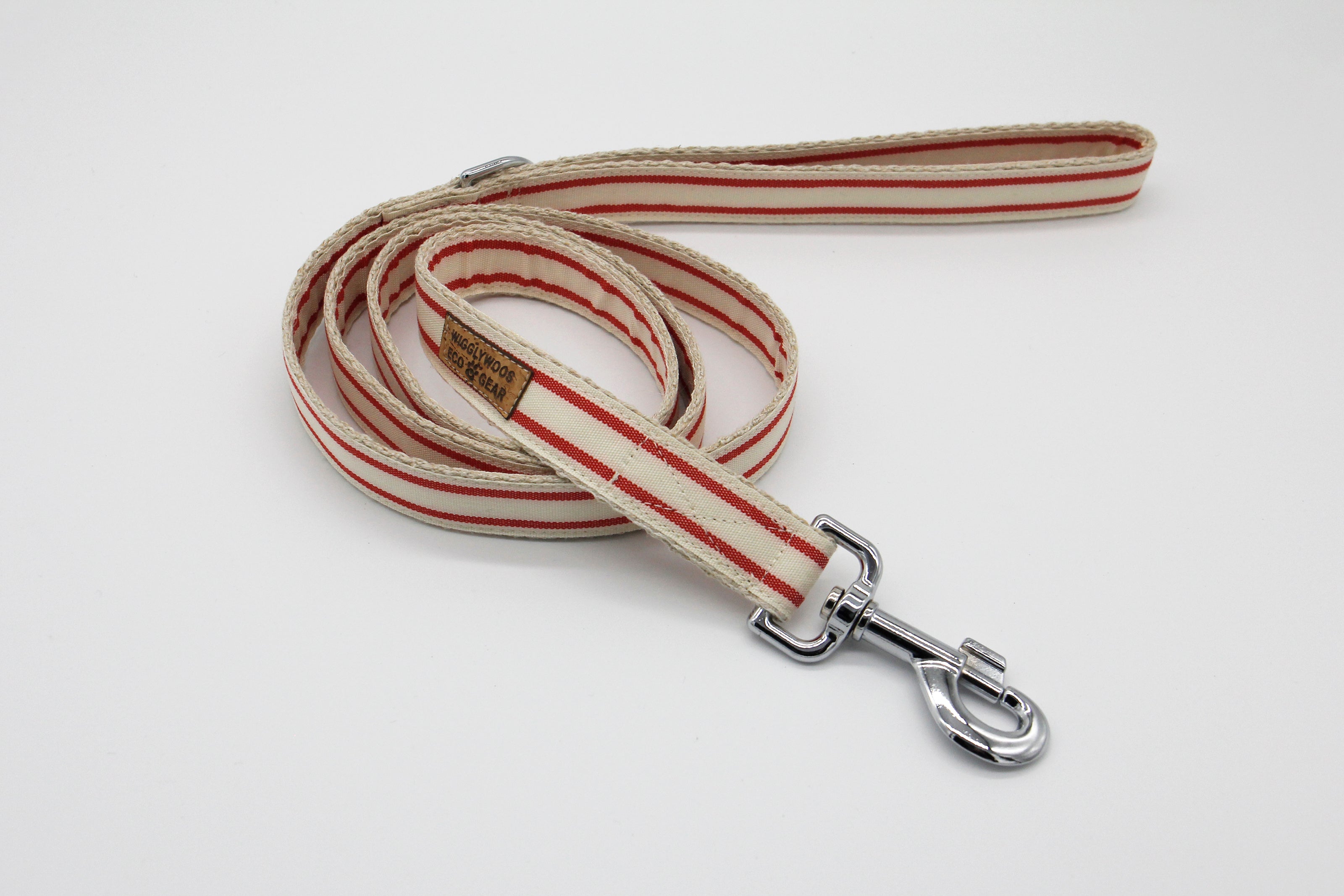 Flat Hemp Dog Leash With Layered Red Striped Ribbon – Wigglywoos