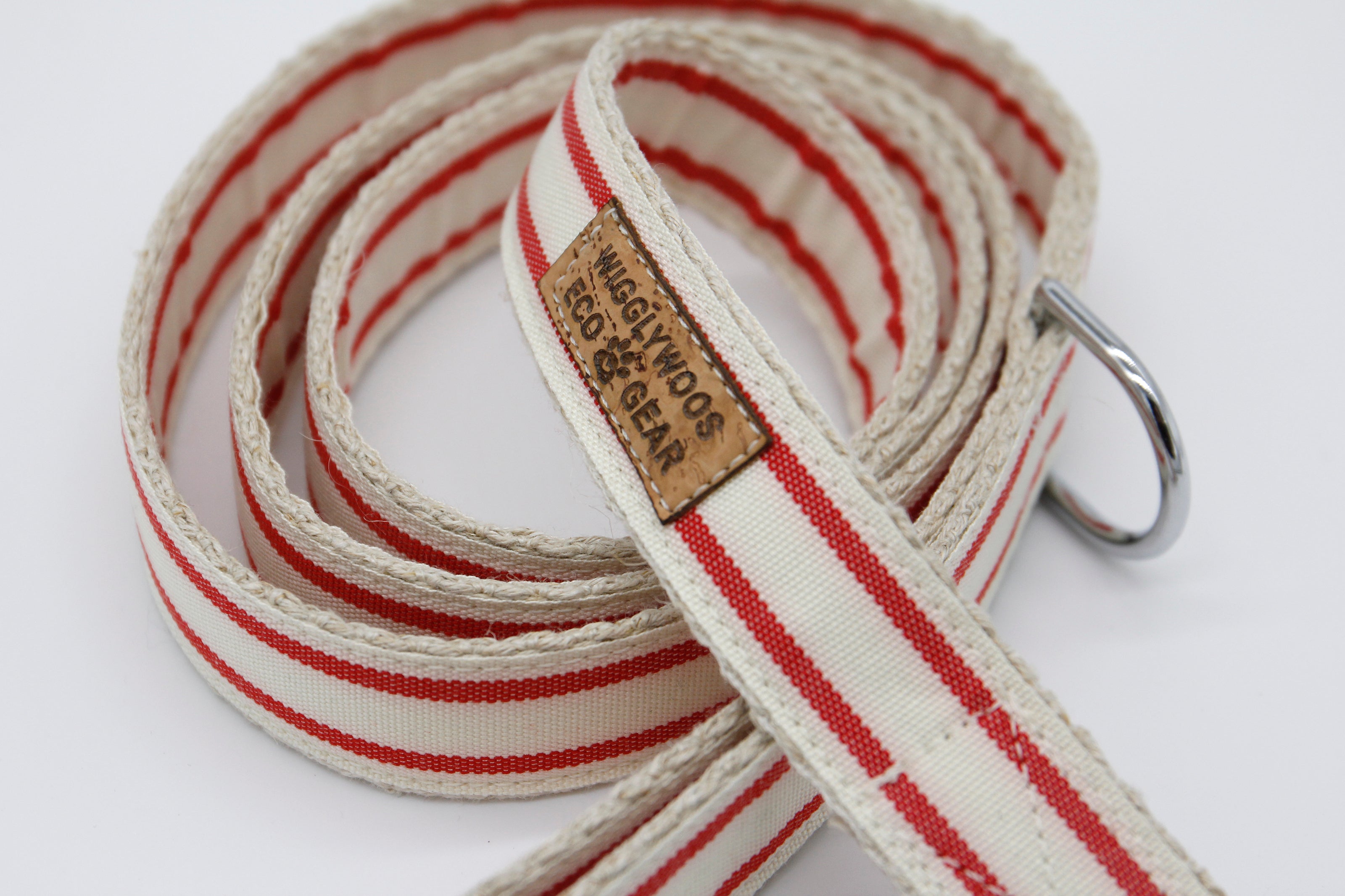 Flat Hemp Dog Leash With Layered Red Striped Ribbon