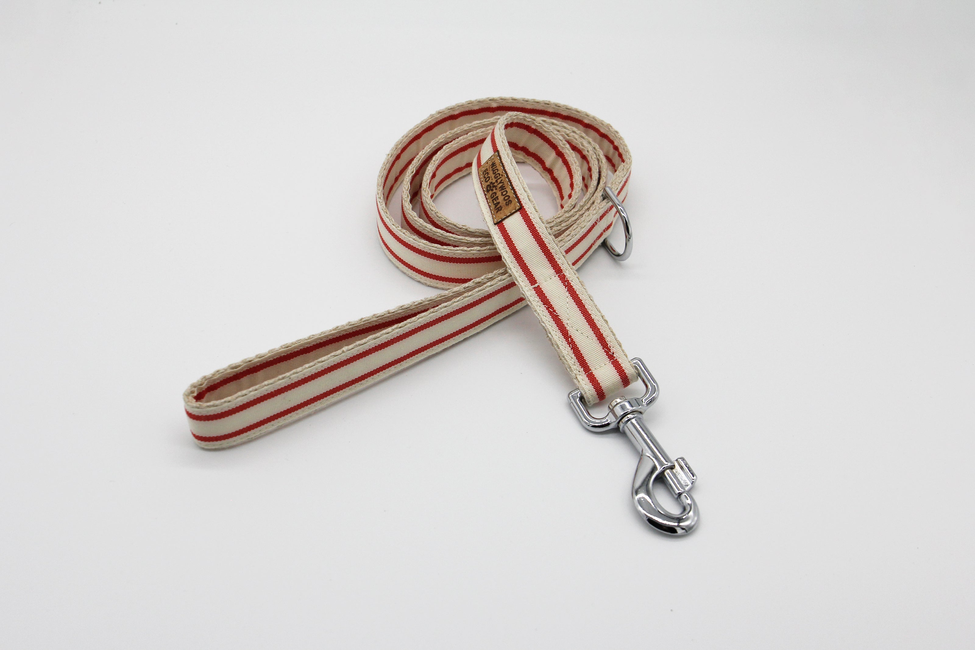 Flat Hemp Dog Leash With Layered Red Striped Ribbon