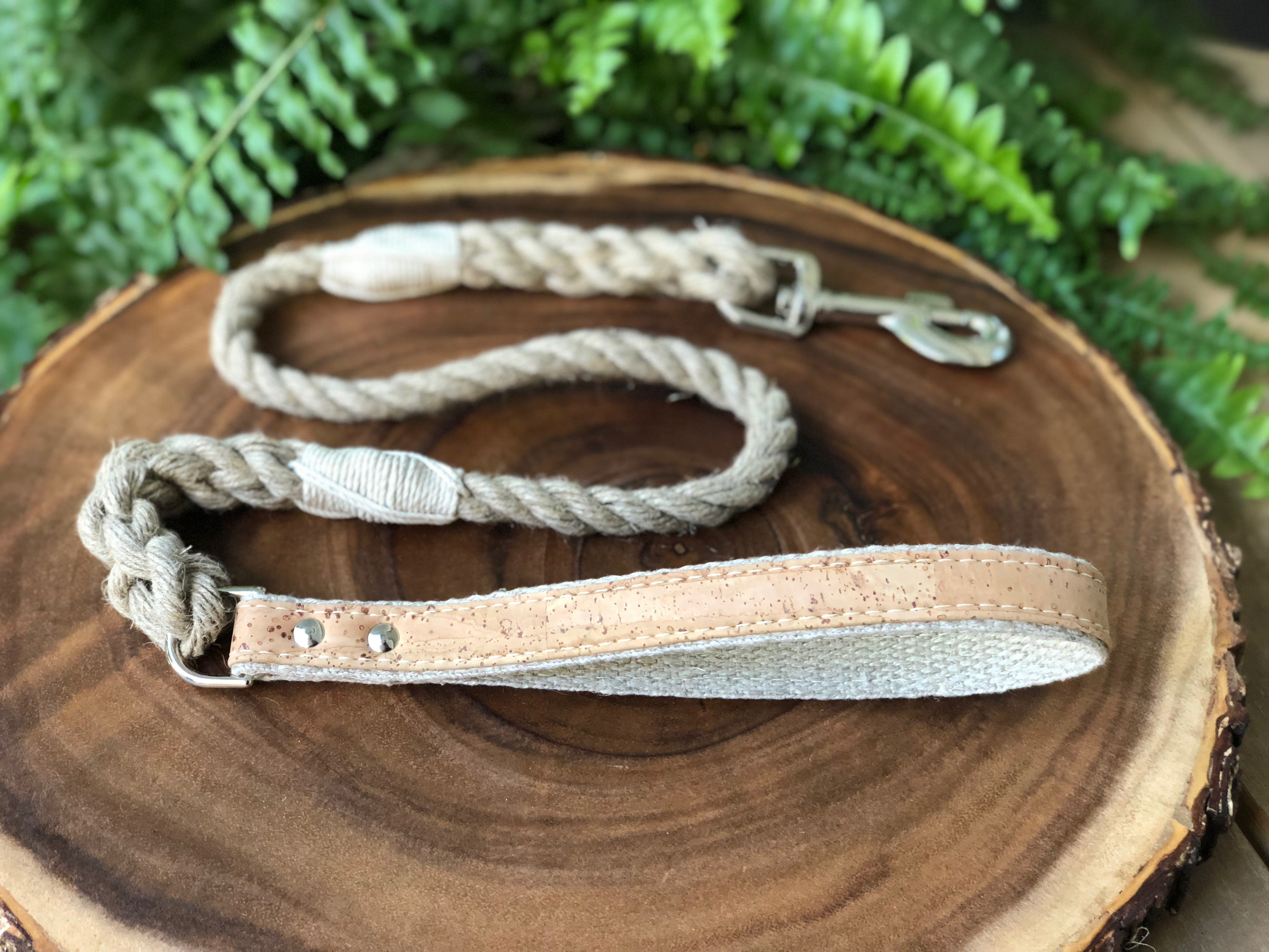 Hemp Rope Dog Leash with Natural Cork Leather Handle