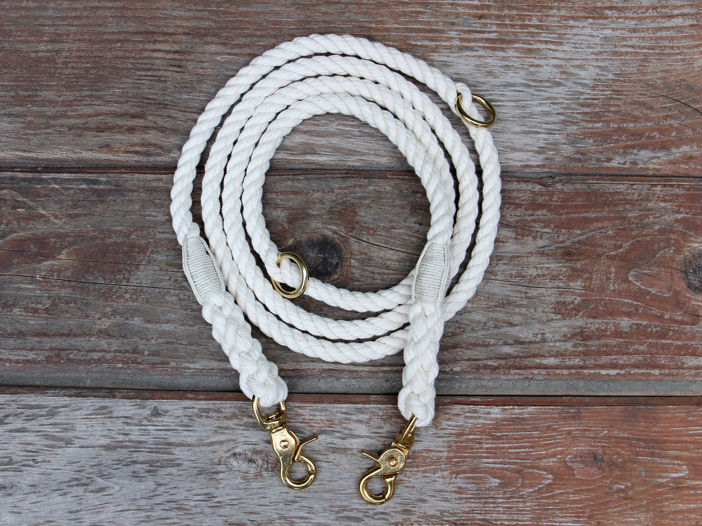 Adjustable Organic Cotton Rope Dog Leash Bronze Hardware