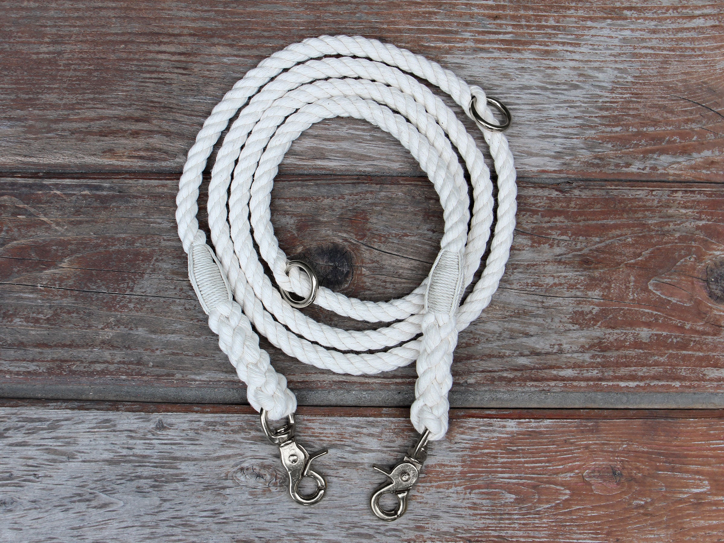 Adjustable Organic Cotton Rope Dog Leash Nickel Hardware