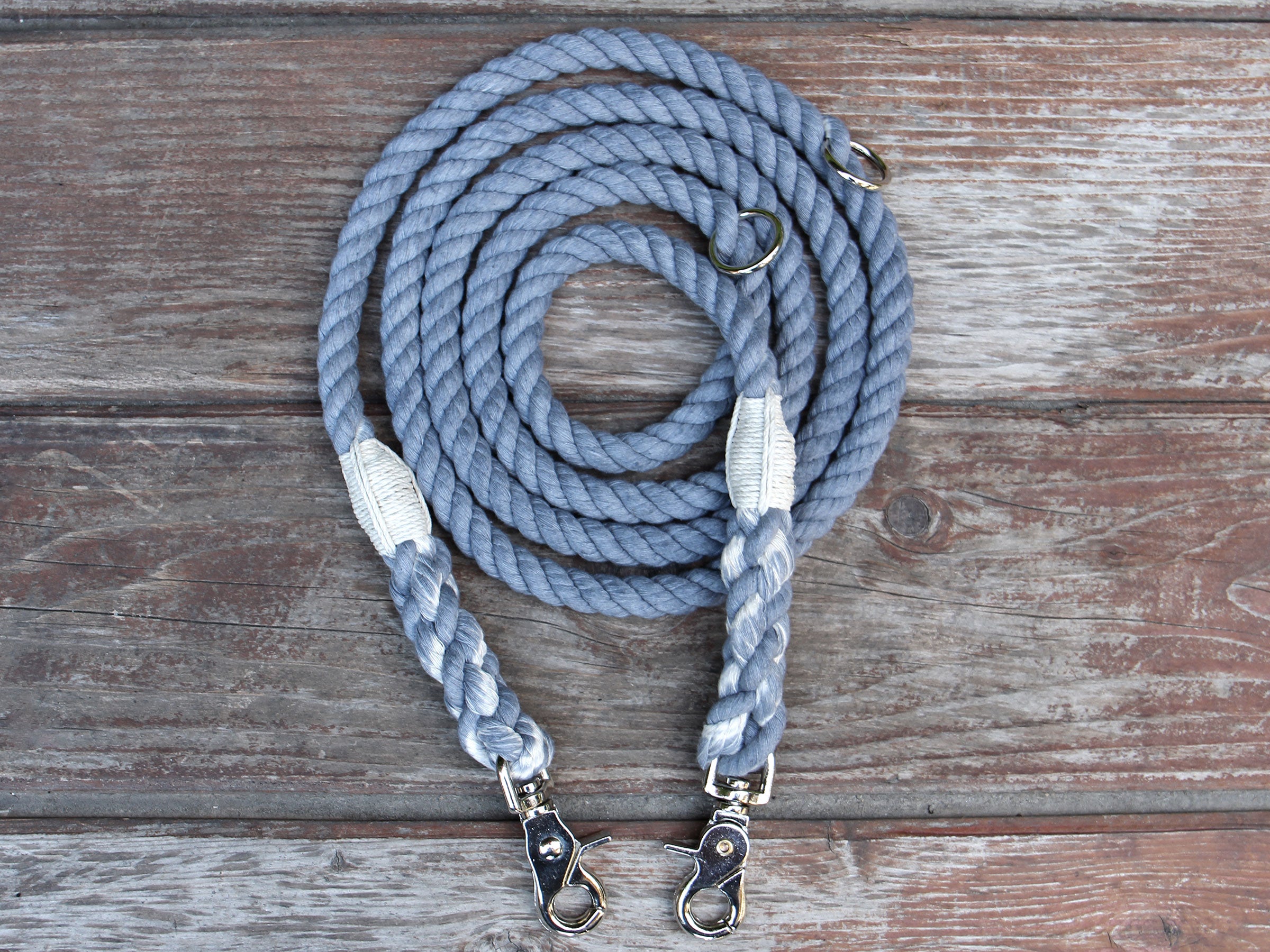 Adjustable Seaside Blue Organic Cotton Rope Dog Leash