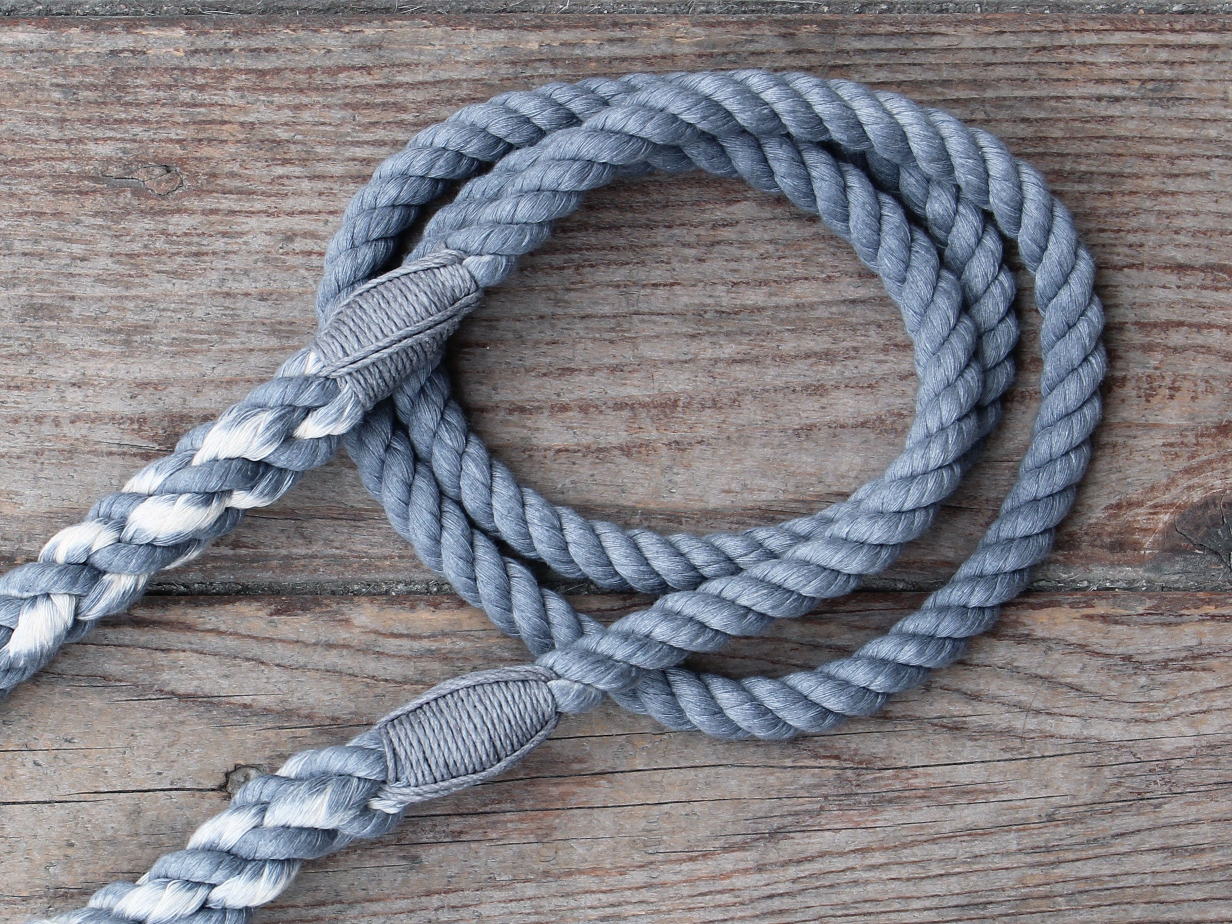 Adjustable Seaside Blue Organic Cotton Rope Dog Leash - Slate Twine