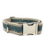 Adventurer Ocean Blue Cork Leather Large Dog Collar, Hemp Webbing