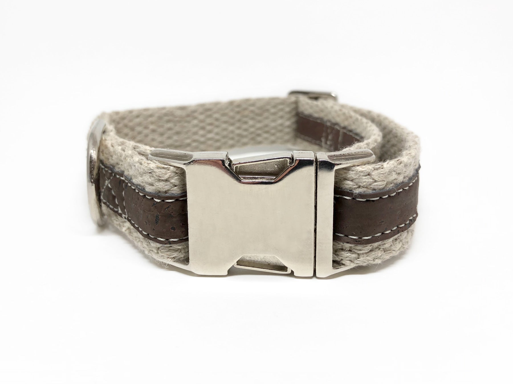 Adventurer Brown Cork Leather Large Dog Collar, Hemp Webbing