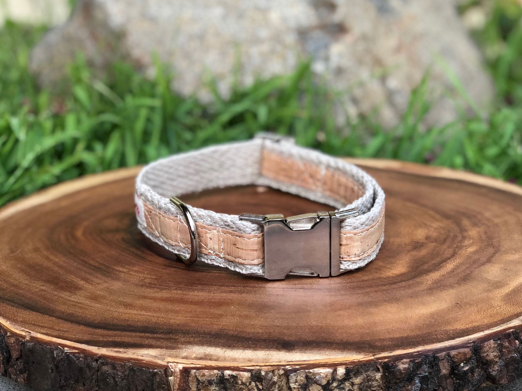 Adventurer Natural Cork Leather Large Dog Collar, Hemp Webbing