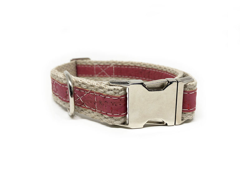 Adventurer Pretty in Pink Cork Leather Large Dog Collar, Hemp Webbing