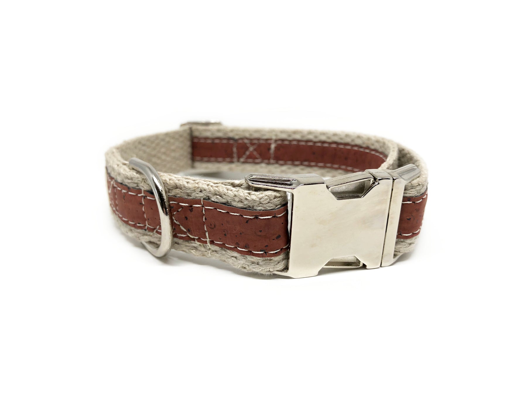 Adventurer Red Cork Leather Large Dog Collar, Hemp Webbing