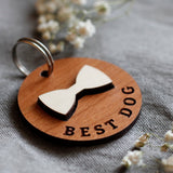 Best Dog - Bow Tie Wooden Round Pet Tag