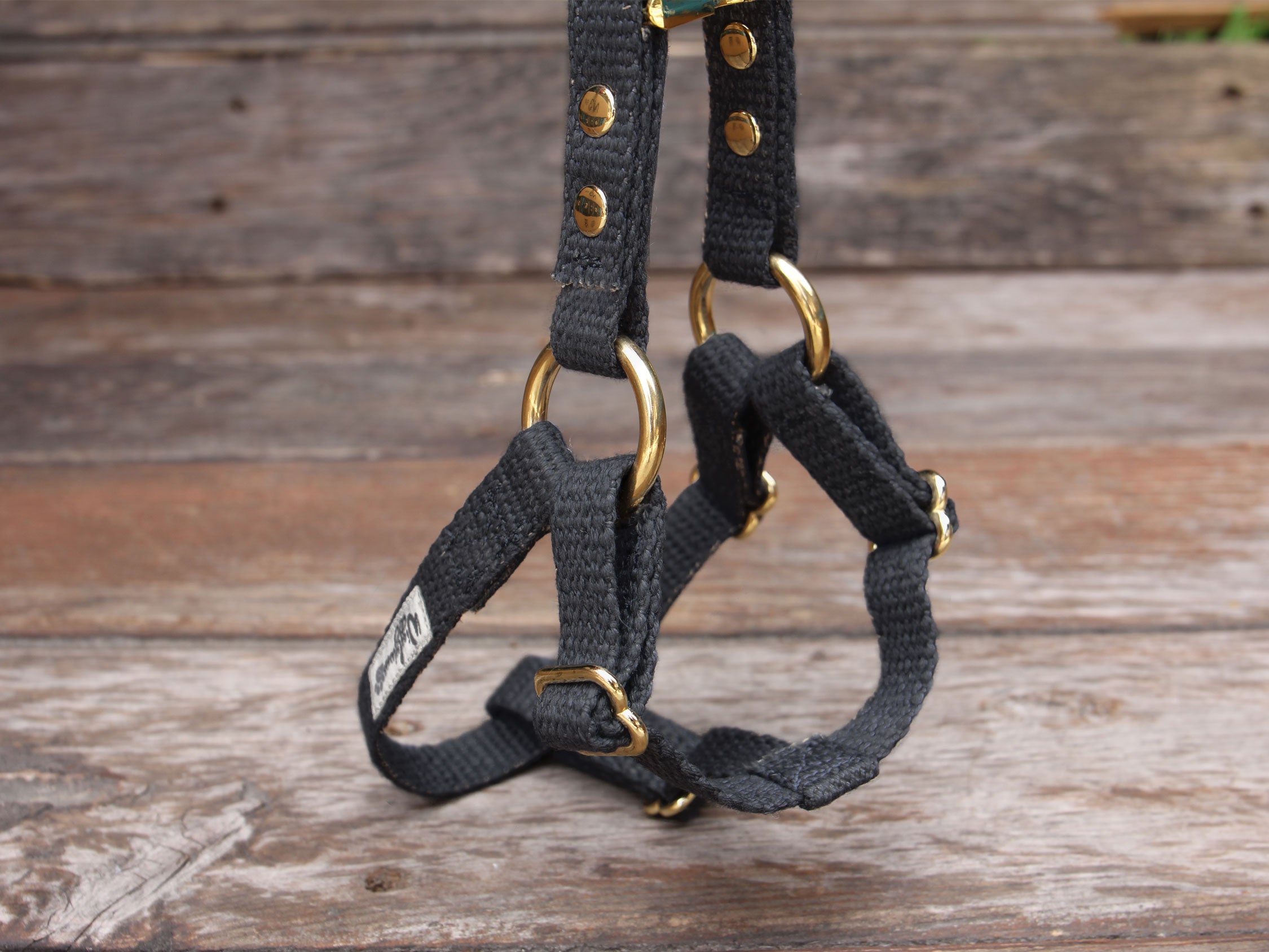 Black Just Hemp Adjustable Step-In Dog Harness Brass