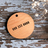 Bow Tie Wooden Round Pet Tag - Phone Number on back