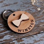 Bow Tie Wooden Round Pet Tag