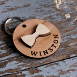 Bow Tie Wooden Round Pet Tag