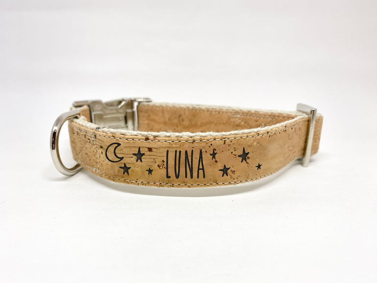 Personalized Landscape Cork Dog Collar - Moon and Stars