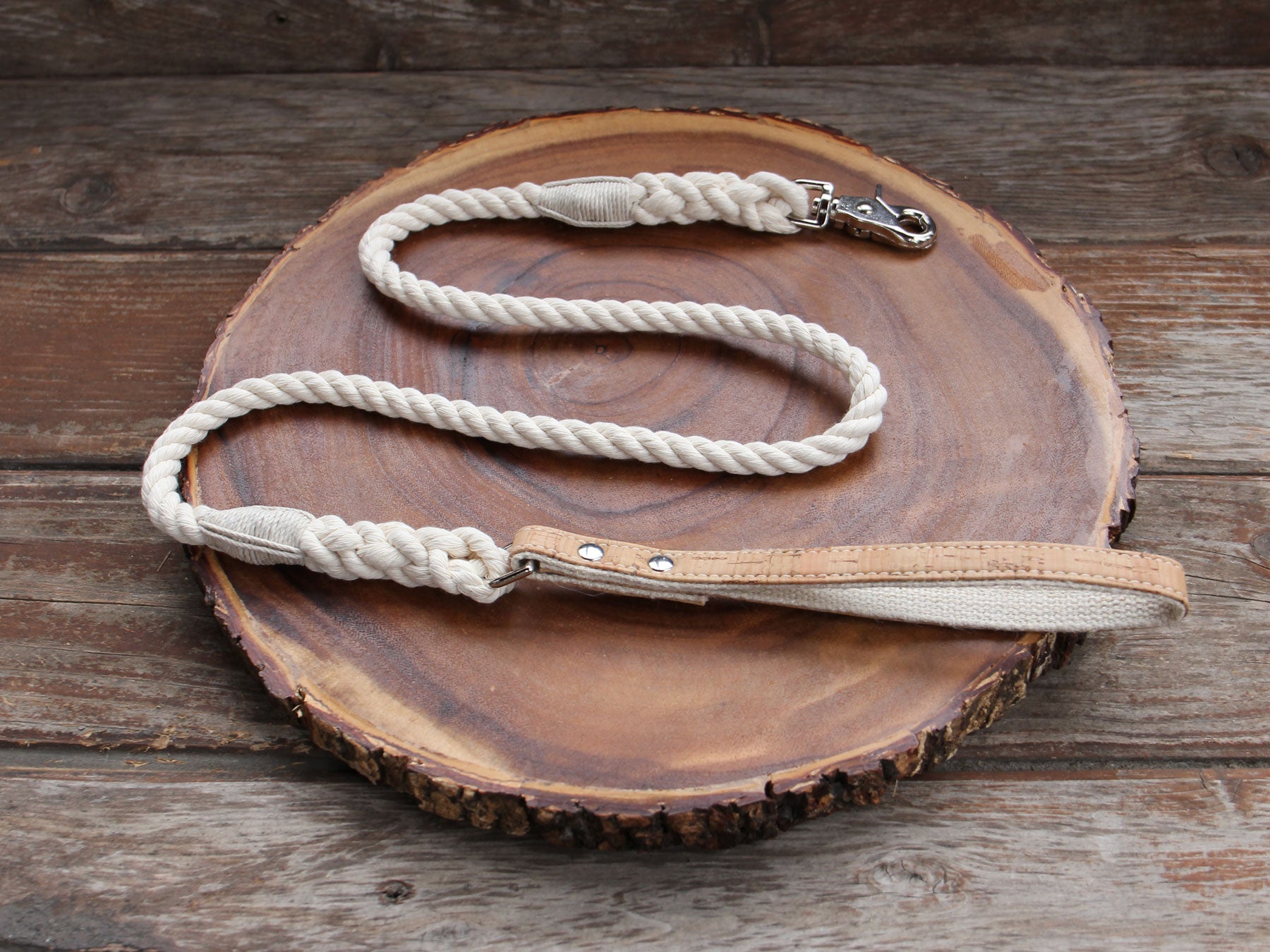 Natural Cotton Rope Dog Leash with Cork Leather Handle