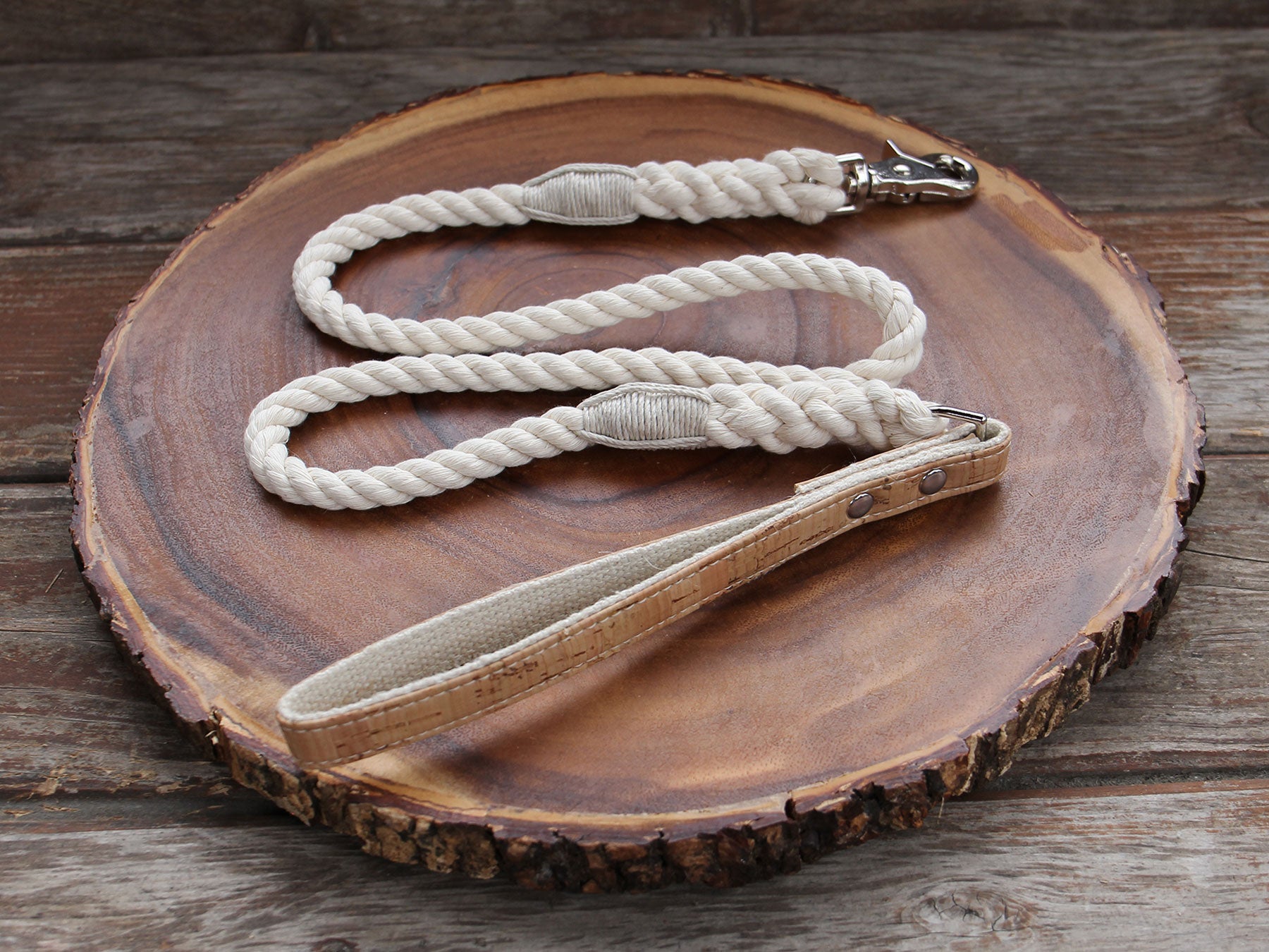 Natural Cotton Rope Dog Leash with Cork Leather Handle
