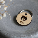 Cat Face Wooden Cat ID Tag 