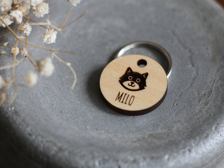 Cat Face Wooden Cat ID Tag 