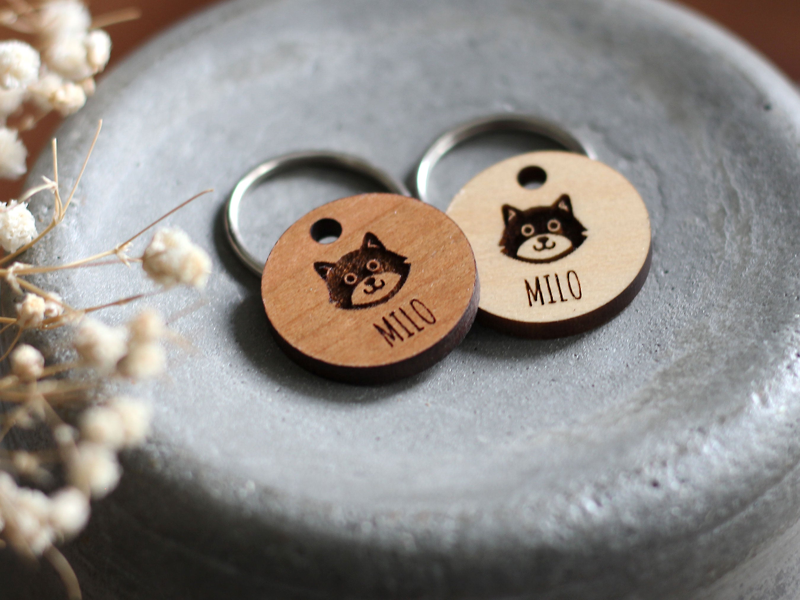 Cat Face Wooden Cat ID Tag 