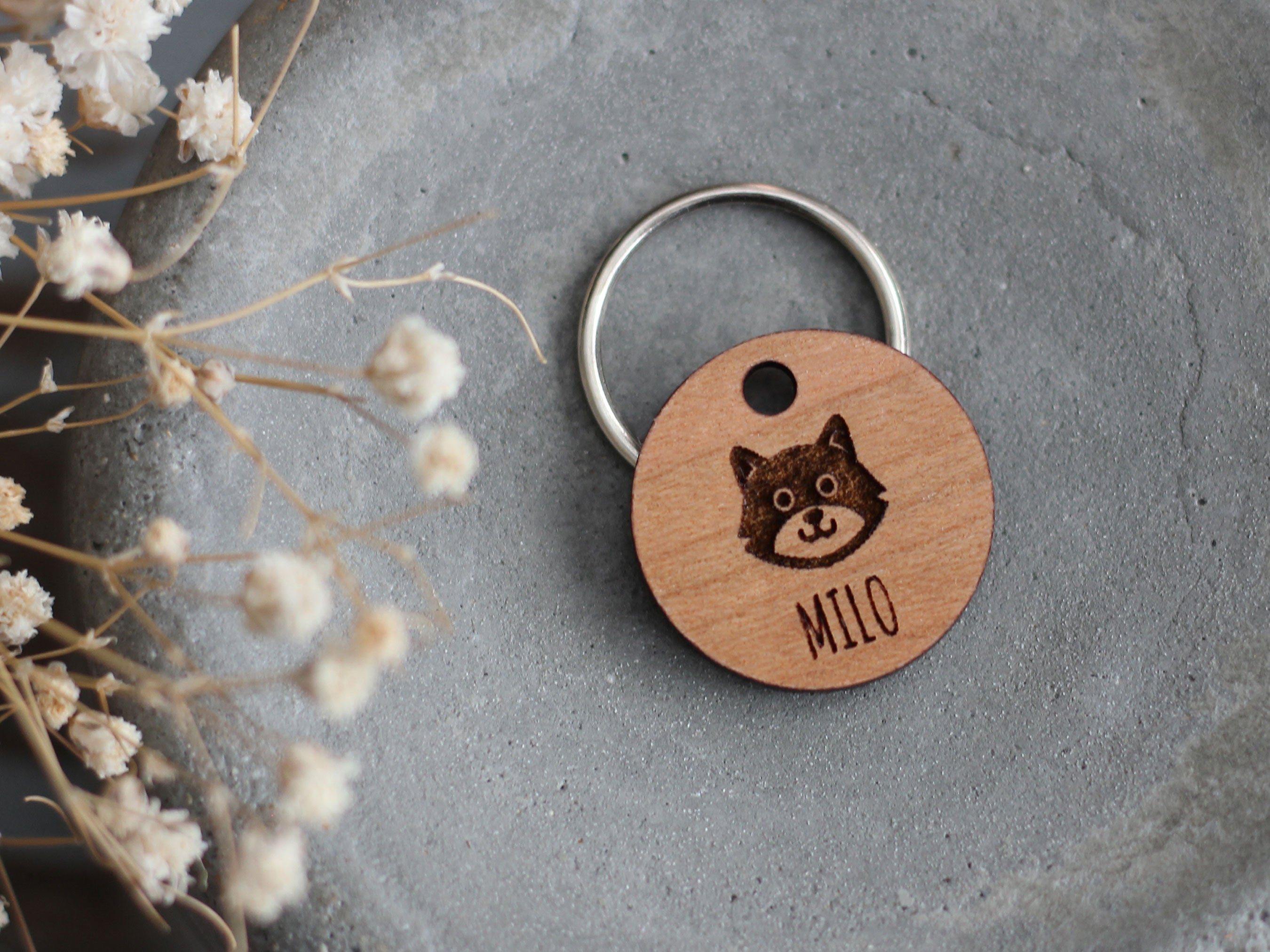 Cat Face Wooden Cat ID Tag 