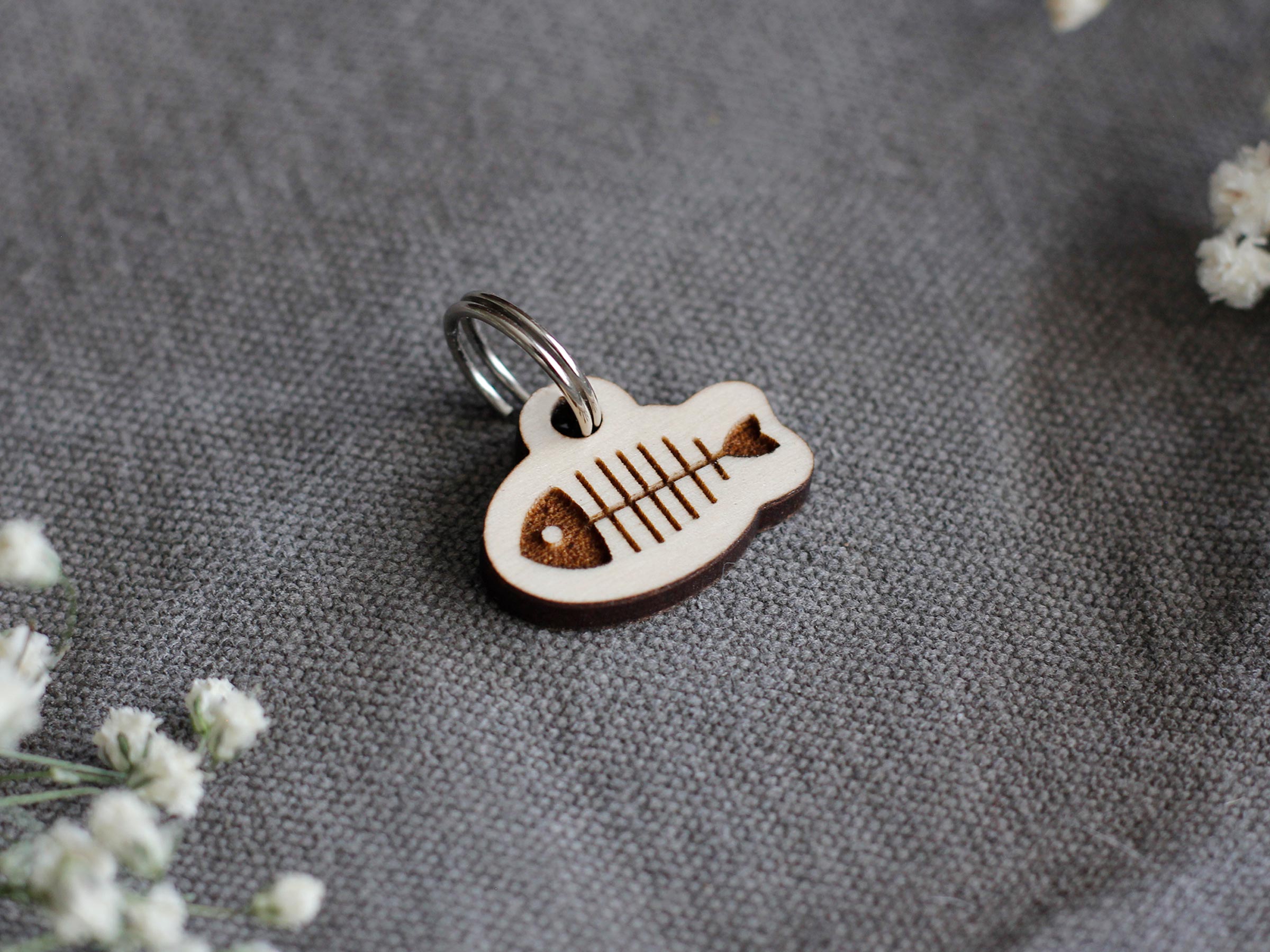 Wooden Fish Cat ID Tag Bass