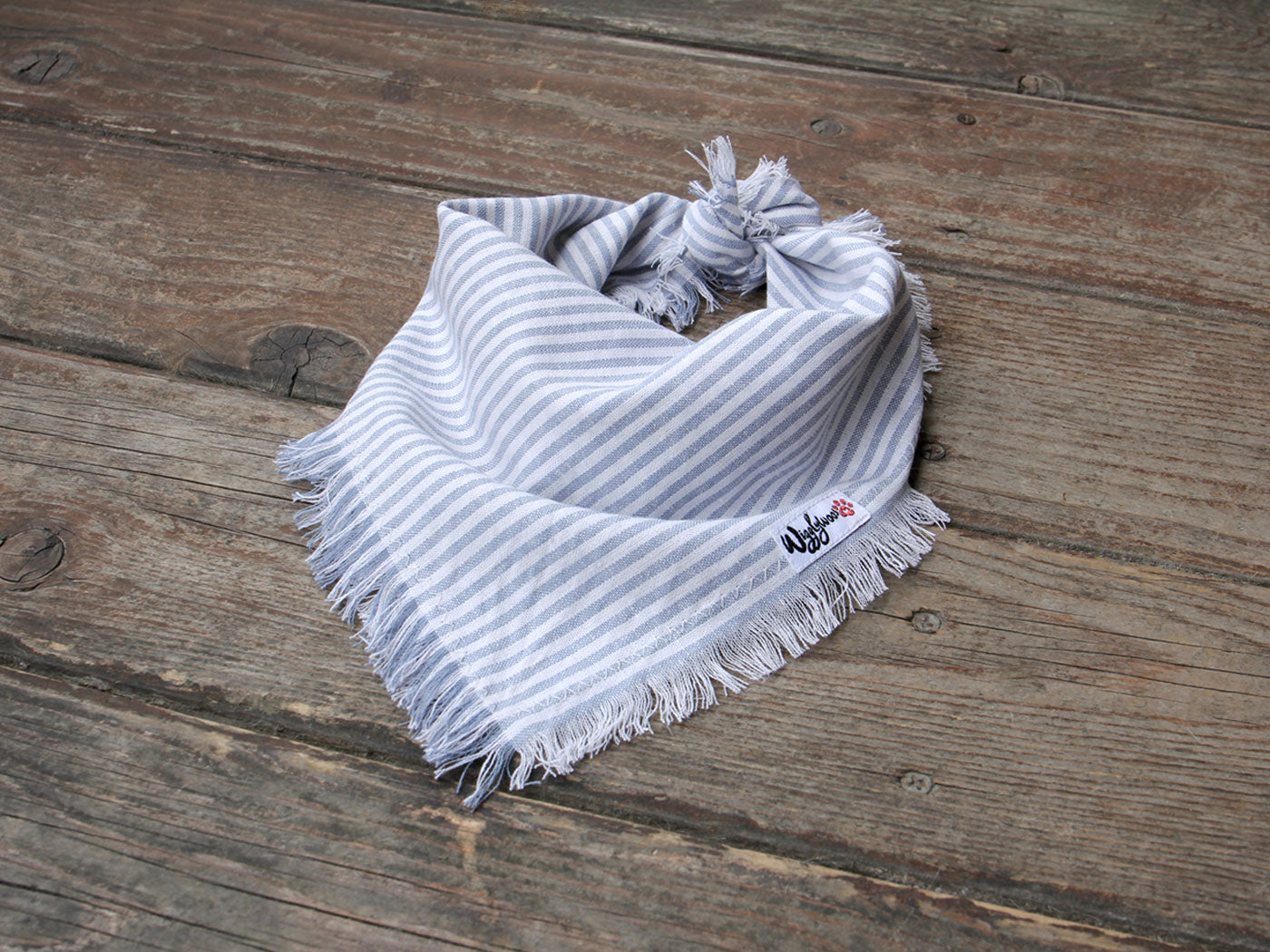 Fringed Babyblue White Striped Dog Bandana