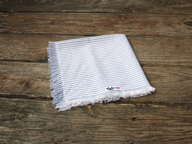 Fringed Babyblue White Striped Dog Bandana