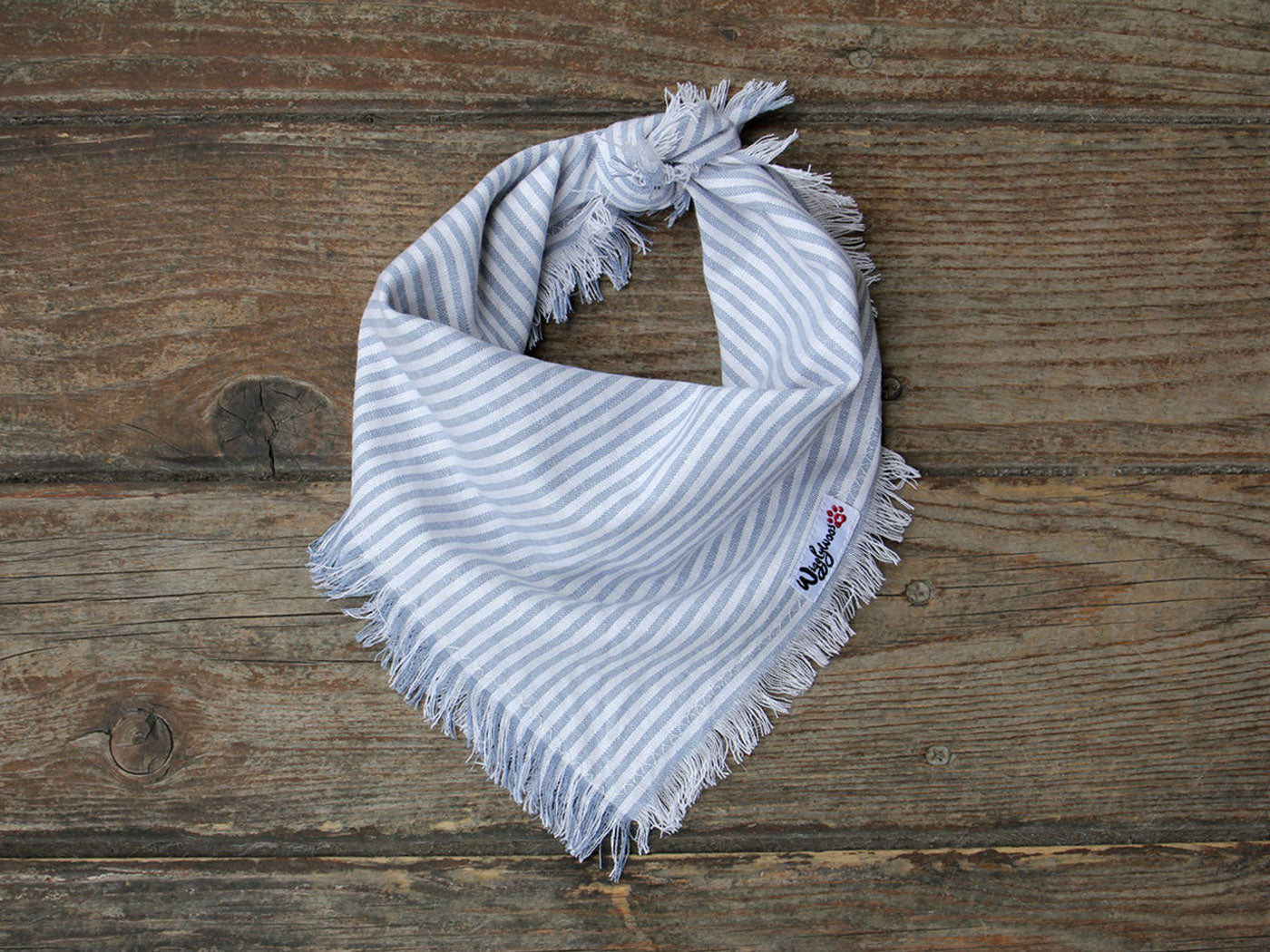 Fringed Babyblue White Striped Dog Bandana