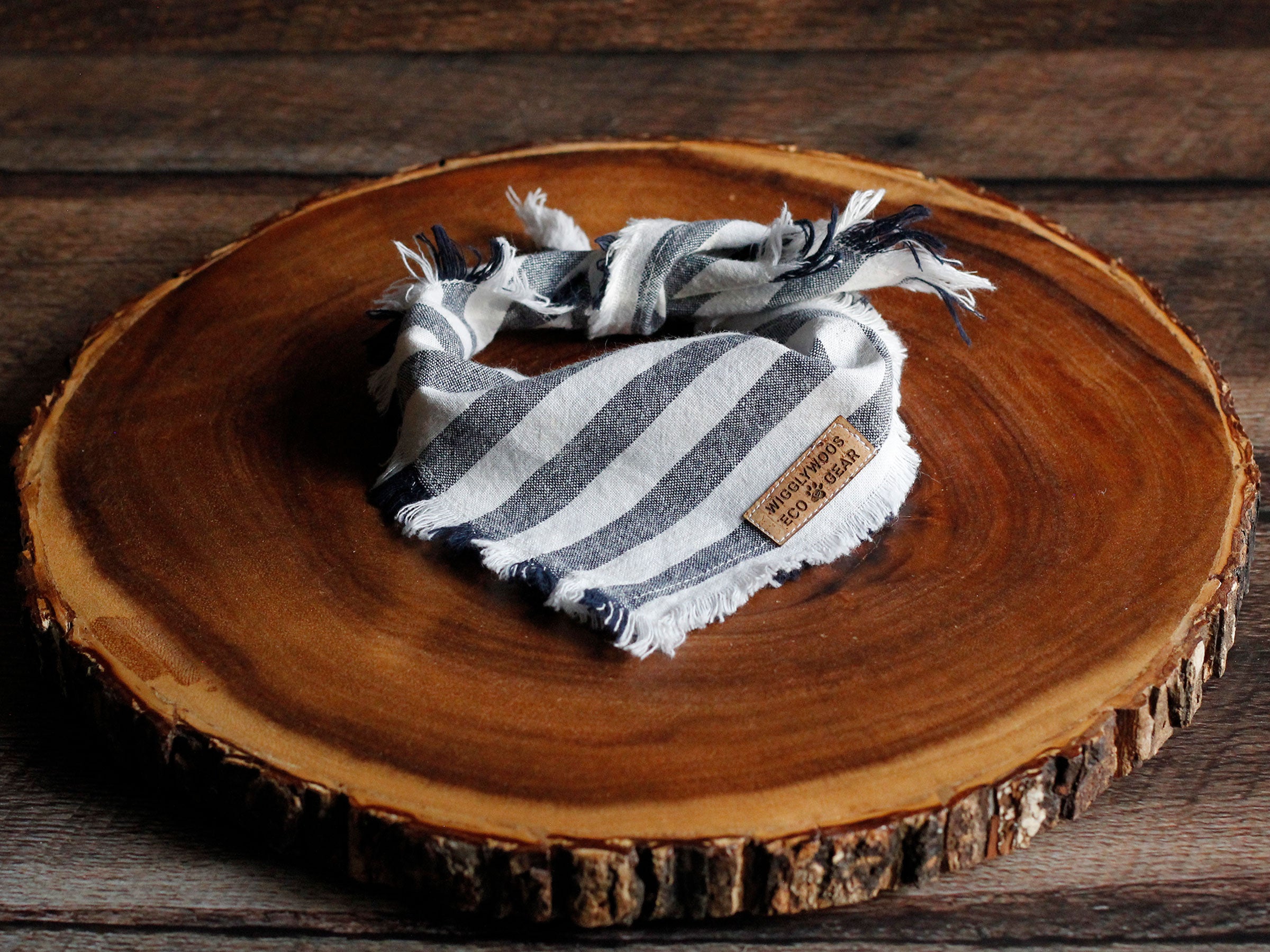 Fringed Indigo Striped Dog Bandana