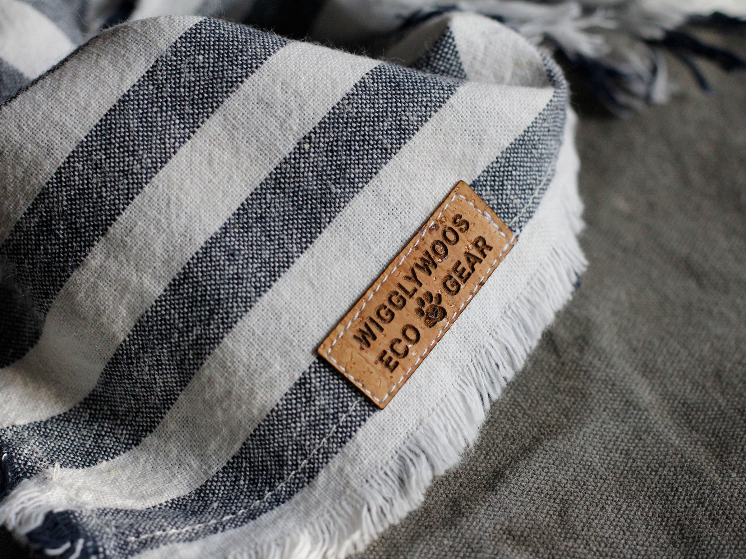 Fringed Indigo Striped Dog Bandana