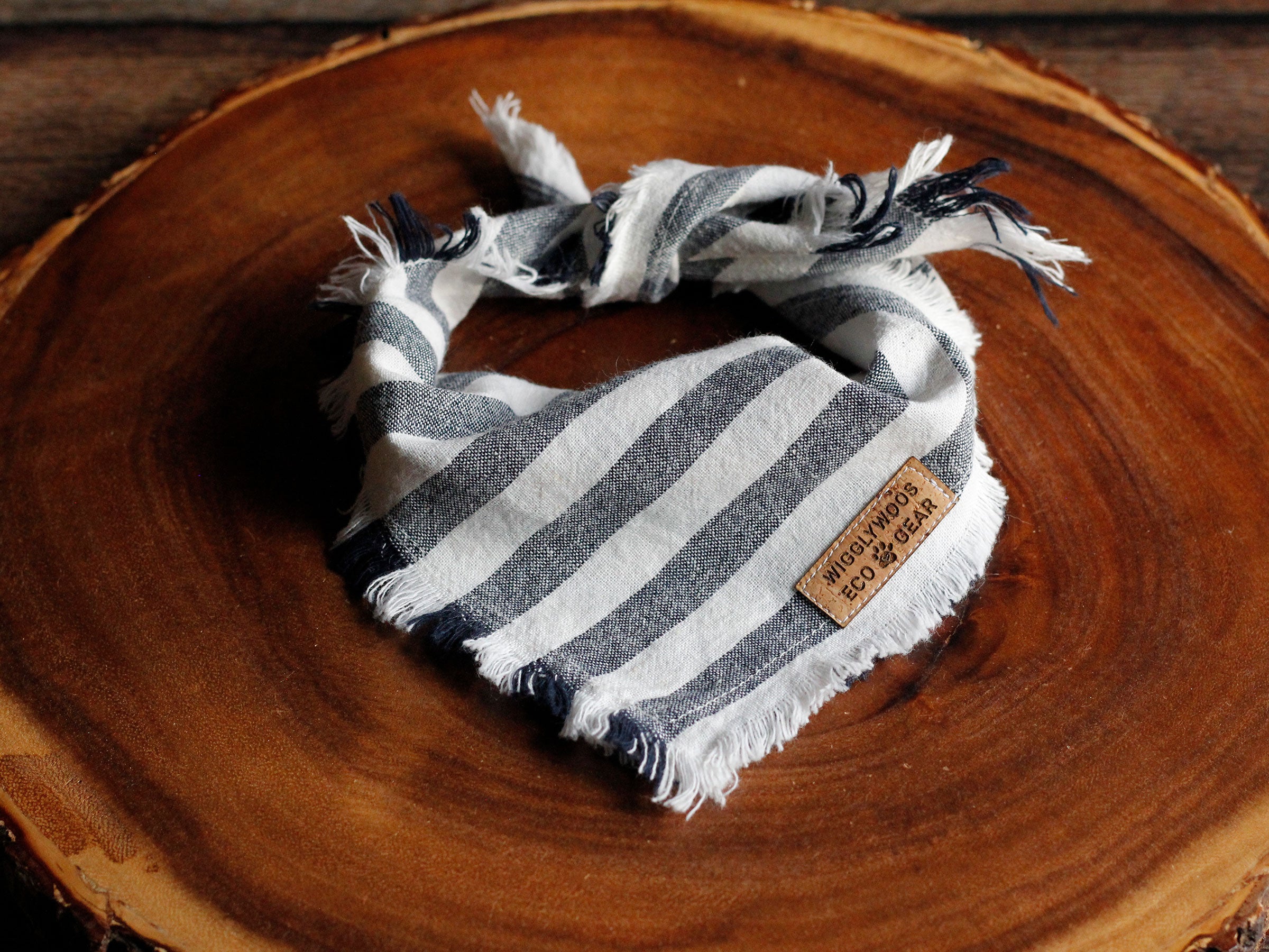 Fringed Indigo Striped Dog Bandana