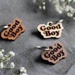 Good Boy Badge Style Engraved Wooden Pet Tag